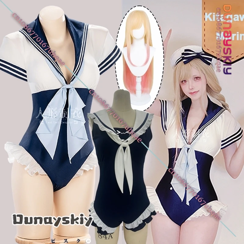 

Anime My Dress-Up Darling Kitagawa Marin Newly Swimsuit Cosplay Costume Wig Kitagawa Marin Navy Style Jumpsuits Halloween