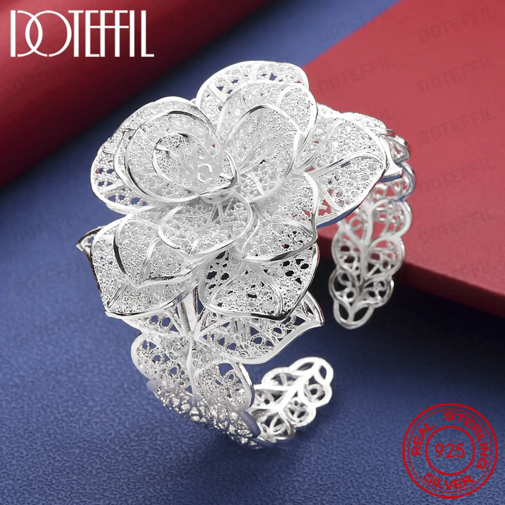 Armreif mit großer Blume aus 925er-Sterlingsilber für Damen und Herren, Hochzeit, Verlobung, Party, modischer Charm-Schmuck