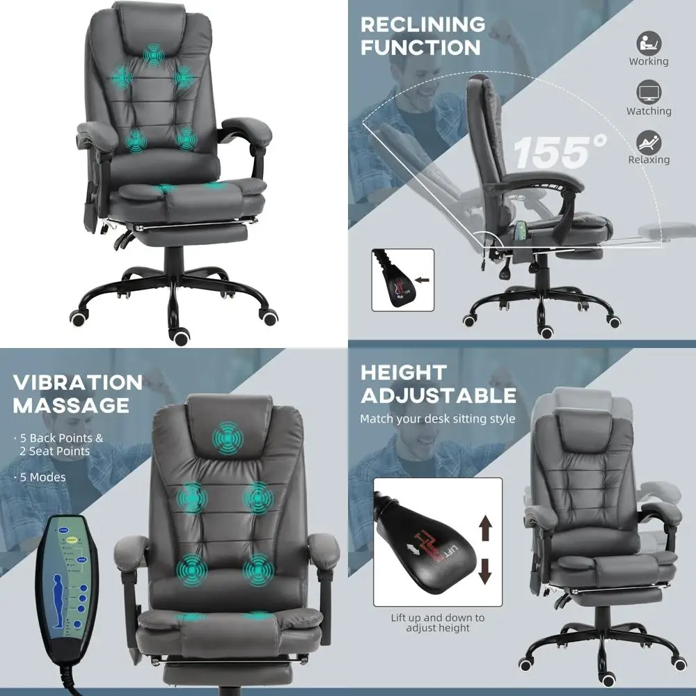 vinsetto 7-point vibrating massage office chair, high back computer chair with lumbar support, footrest, reclining back, adjusta
