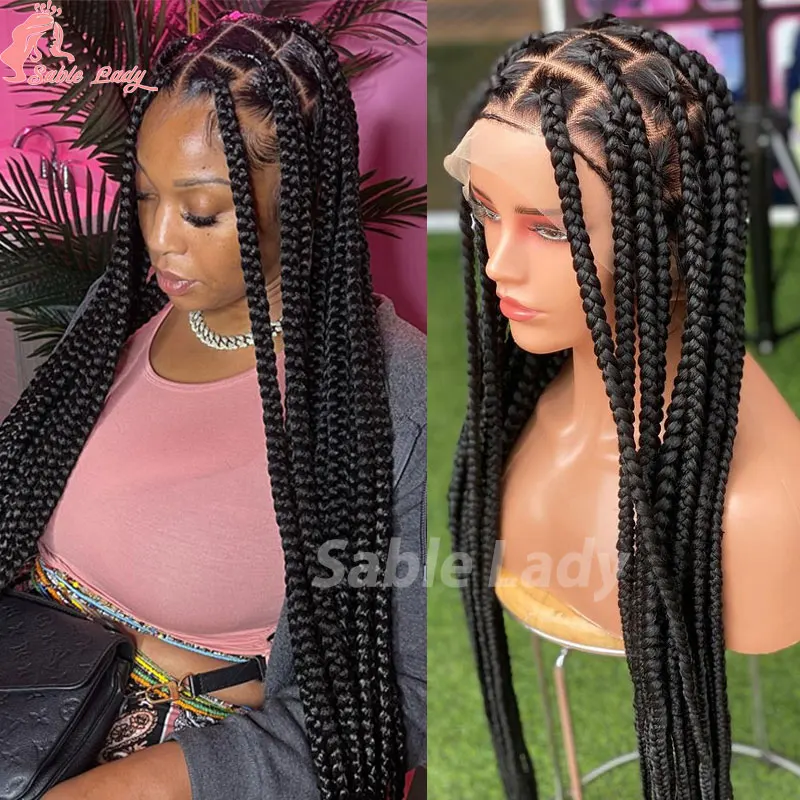 

36" Synthetic Box Braids Wigs Large Knotless Full Lace Front Cornrows Braids Wig For Black Women Knotless Jumbo Box Braiding Wig