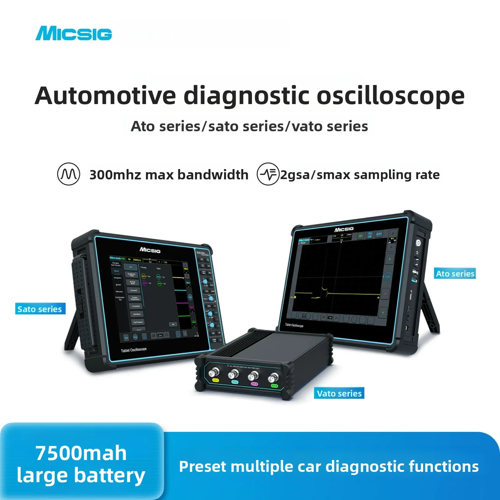 Micsig SATO1004 SATO2002 Digital Automotive Oscilloscope Handheld Portable 100MHz 2/4CH Touch Button Car Diagnostic Oscilloscope