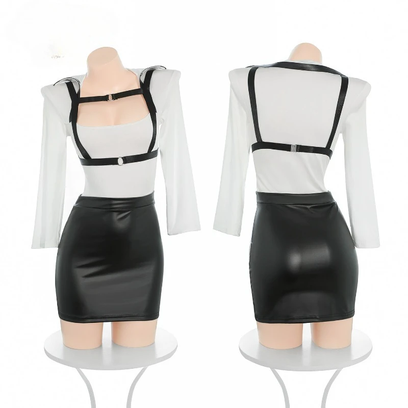 ชุดคอสเพลย์เซ็กซี่สไตล์สาวออฟฟิศ ชุดยูนิฟอร์มหนังรัดรูป กระโปรงสั้น ชุดชั้นใน สำหรับงานปาร์ตี้ ไนต์คลับ หรือการแสดงบนเวที