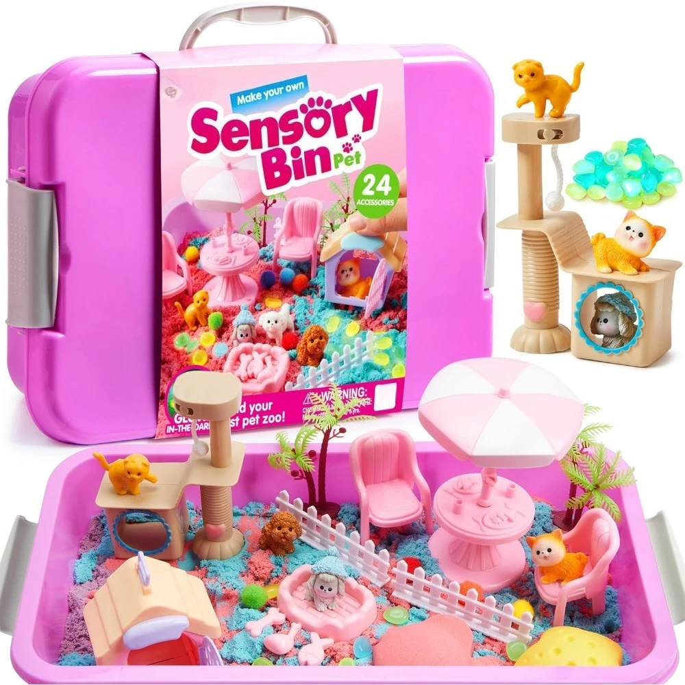 Cute Pet Sensory Bin for KIDS with Glow in The Dark Stones Preschool Learning Activities Gifts for Boys Girls