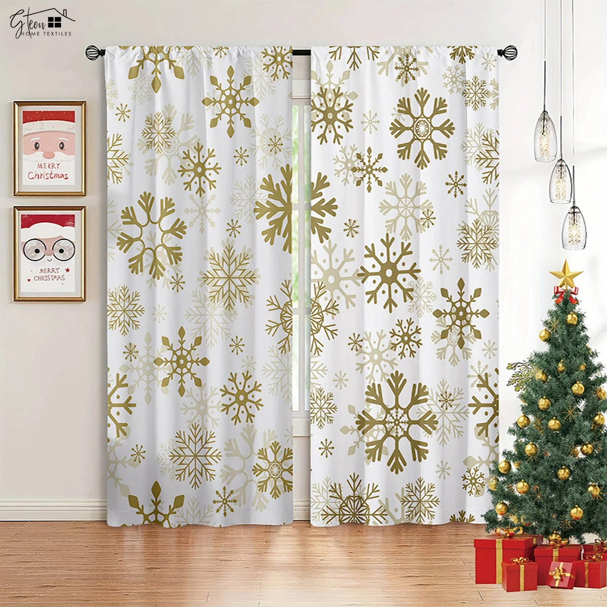 

Christmas Decoration Curtains Christmas Tree Santa Claus Christmas Hat Gift Living Room Children's Room New Year Holiday Curtain