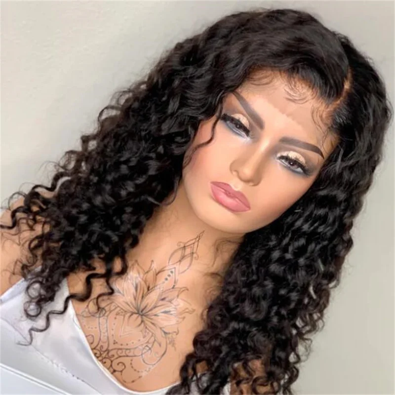 

Natural Black Soft 26Inch Long 180 Density Glueless Preplucked Kinky Curly Lace Front Wig For Women With BabyHair Daily Cosplay