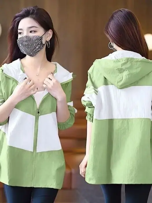 

plus Size Summer Spring Long Sleeve Sun Protection Loose Fit Mid-Length Jacket Korean Style Commute Casual Polyester Fiber