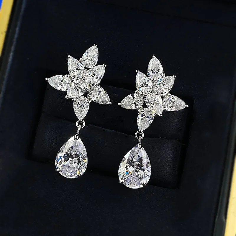 Charm Flower Lab Moissanite Diamond Dangle Earring 100% Real 925 sterling silver Party Wedding Drop Earrings for Women Jewelry