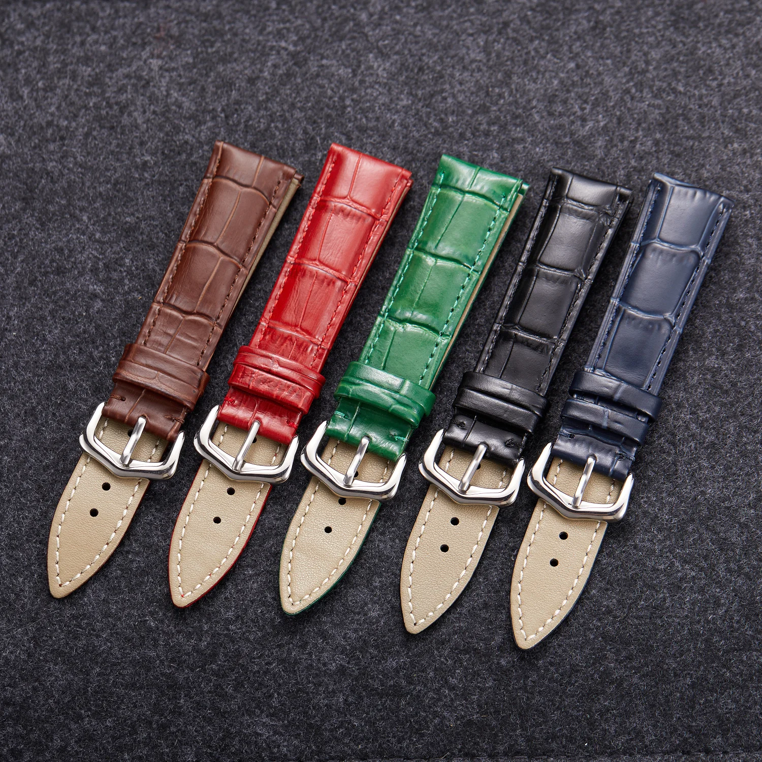 Handmade Leather Strap Glossy14 16 18 20 22 24mm Black Brown Blue Green Red American Bracelet Vintage Style Men S/M Size Watch