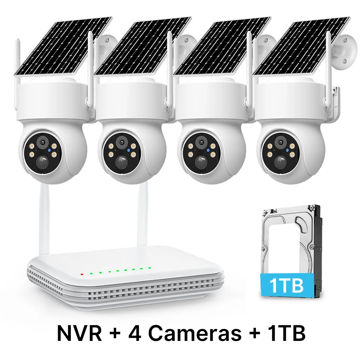 4-delige set zonne-energie camera WIFI camera PIR bewegingsdetectie thuisbeveiliging bewakings PTZ videosysteem inclusief basisstation iCsee