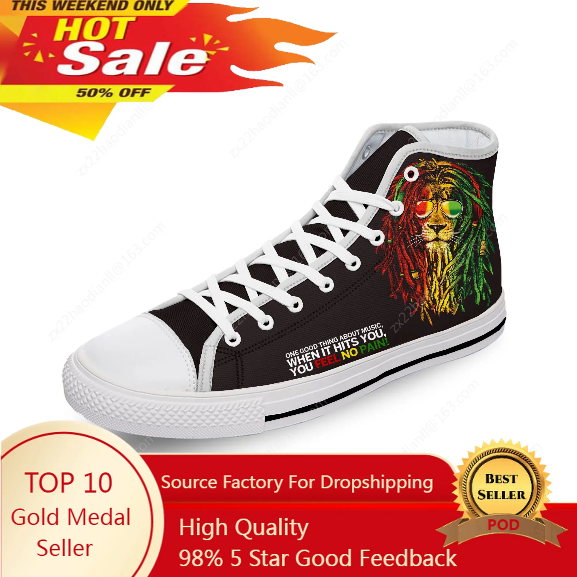 

Reggae Rastafarian Rasta Rastafari Lion White Cloth 3D Print High Top Canvas Shoes Men Women Lightweight Breathable Sneakers