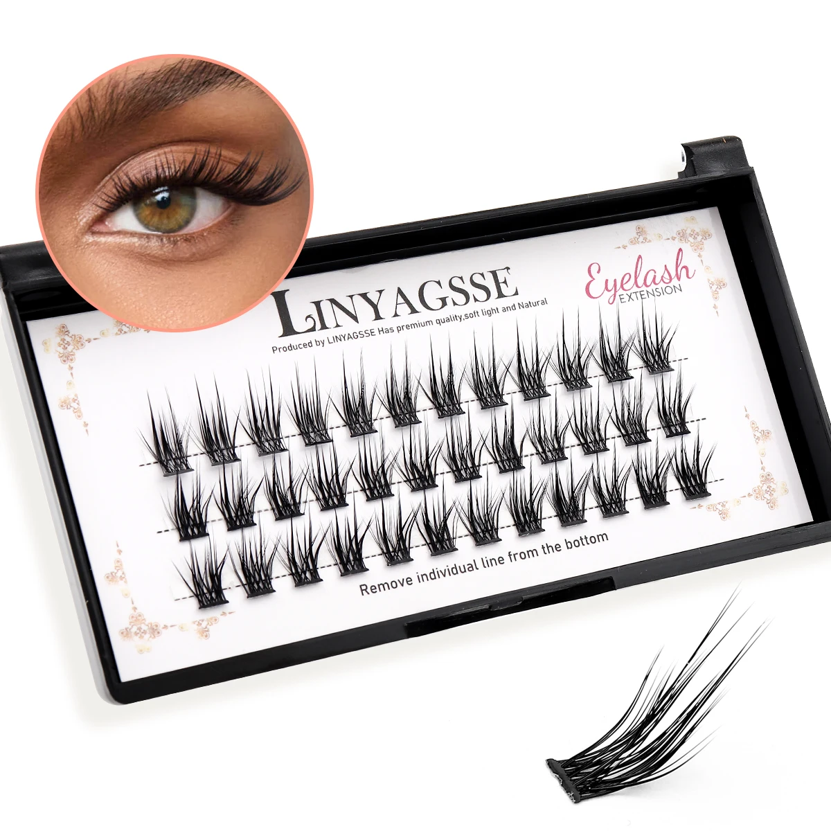 LINYAGSSE-Extensão dos Cílios, LN2350, L Curl, Super Cluster, Vison Natural, Cílios Individuais, Ferramentas de Maquiagem, Cilias Volume