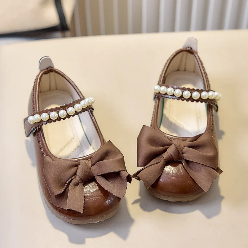 

Fashion Princess Children Wedding Dress Party Flats Soft Girls Casual Shoes Kids PU Leather Shoes with Beads Bow-knot Sweet Cute