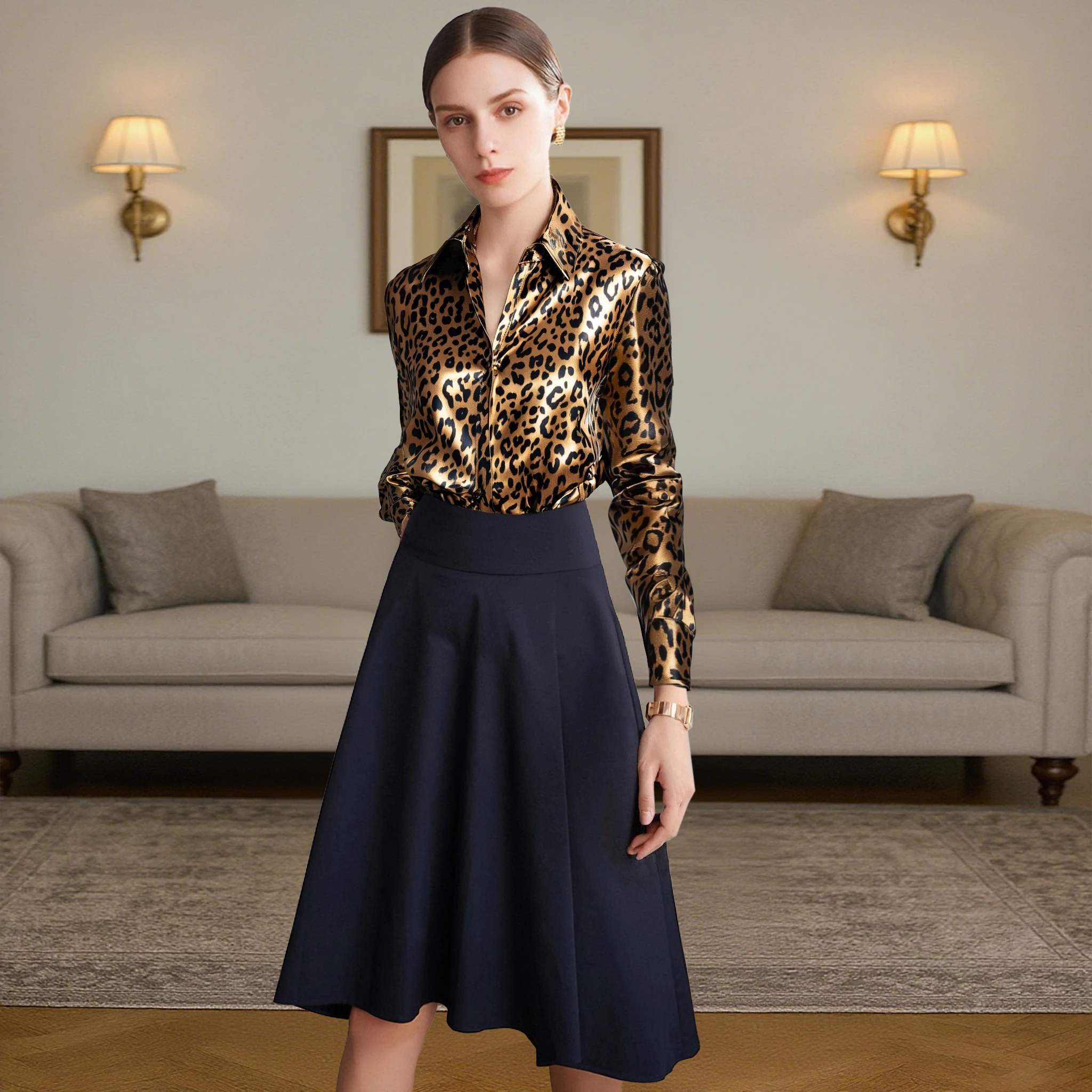 

Leopard Print Pattern Lapel Button Women's Shirt 3D Printed Casual Fashion Long Sleeved Shirt Street Female Clothing Top 2025