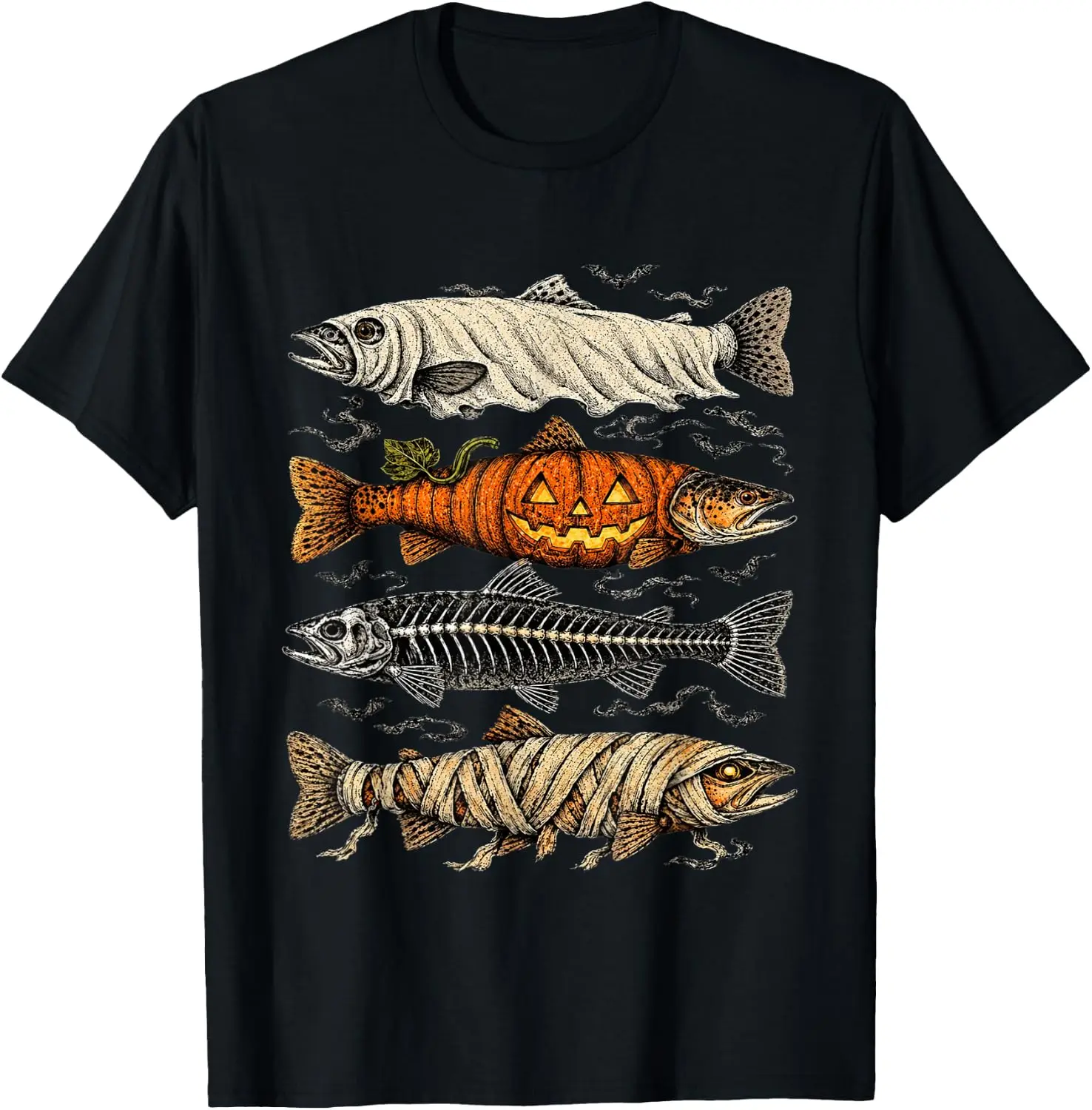 Halloween Trout Fish Ghost Pumpkin Skeleton Mummy T-Shirt