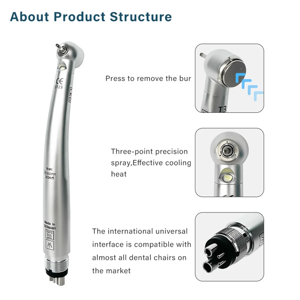 قبضة توربو عالية السرعة للأسنان ، مصباح ليد ، قياسي ، عزم دوران مرتفع ، ضوضاء منخفضة ، موصل عالمي ، فتحتان ، 4 فتحات ، أدوات طب الأسنان ، T3