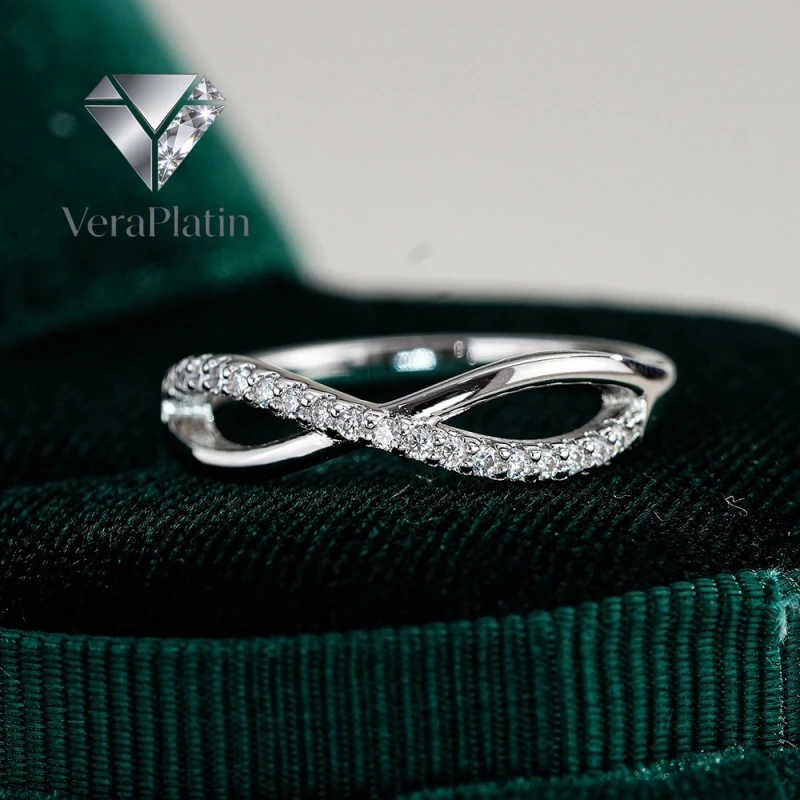 

VeraPlatin Women Valentine's Day 18K White Gold Wedding Bands 0.35CT Moissanite Diamond Girl Birthday Gift PT950 Hip Hop Asymmet