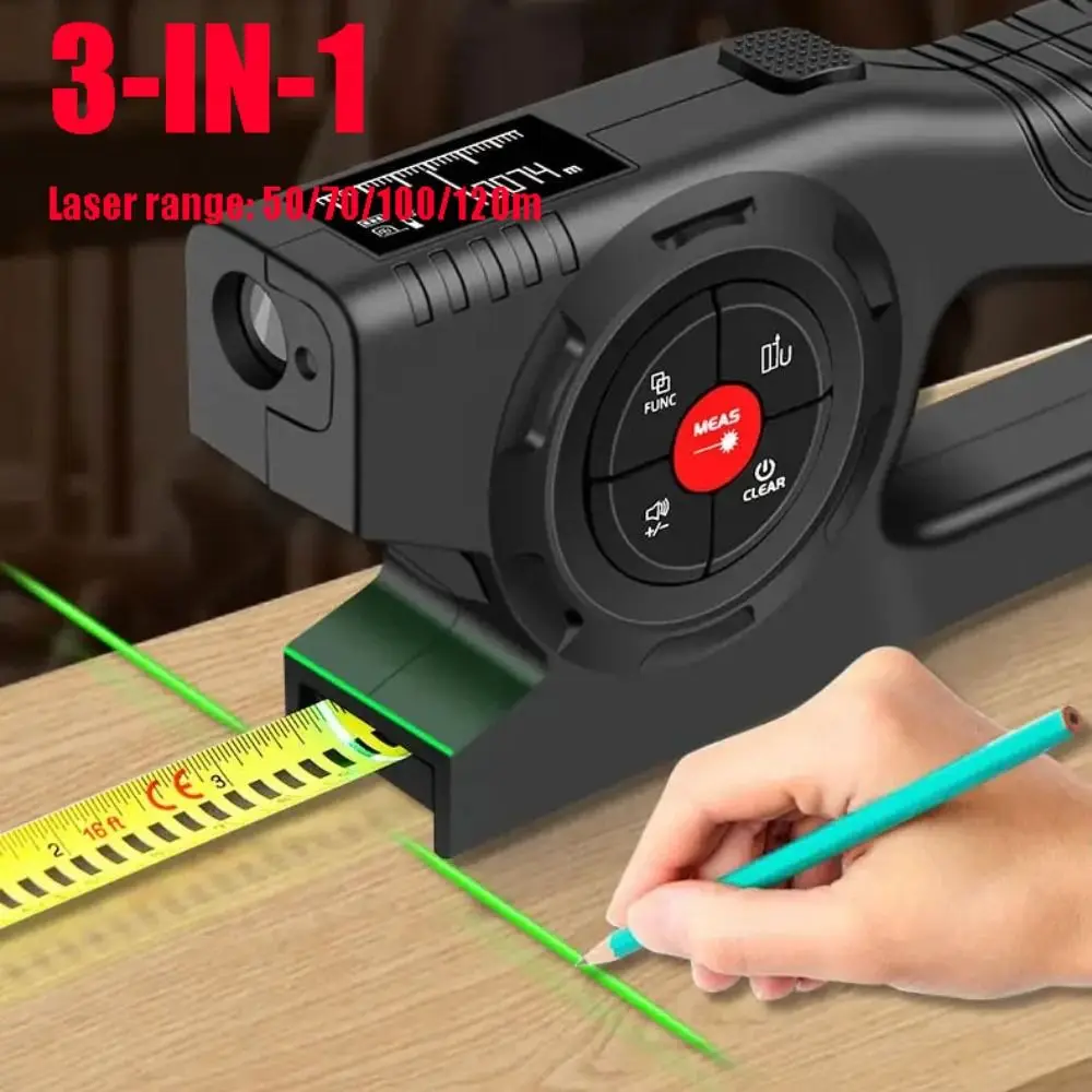 3-in-1 Laser Tape Measure Retractable Rechargeable Digital Tape Measure High Precision 120m Electric Measuring Tool Renovation