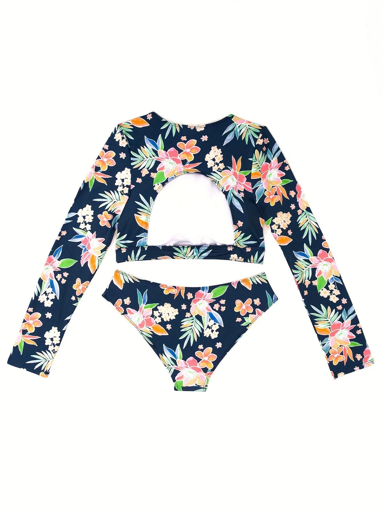 Beach Tunic Women's Long Sleeve Swimsuit Sexy Printed Conservative Swimwear Set Two Piece Shirts Suit Floral Boho Swimming Suit
