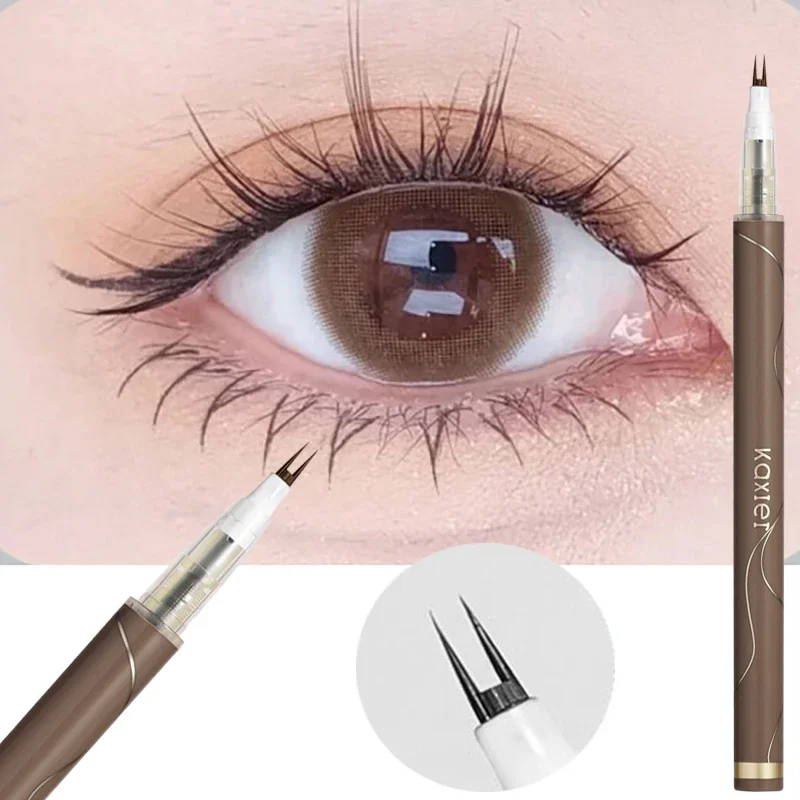 Eyeliner liquido ultrasottile a 2 punte a forchetta penna per ciglia inferiore trucco matita per occhi liscia ad asciugatura rapida matita per tatuaggio per sopracciglia a 2 punti cosmetica