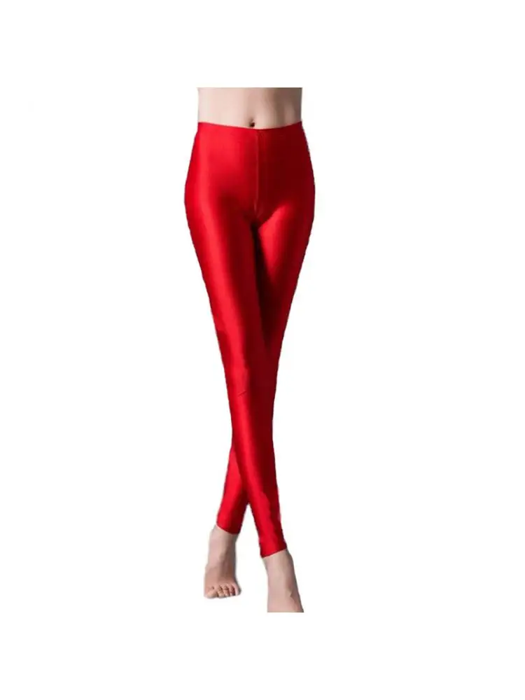 Suitable For 40- 95kg Women Milk Silk Shiny Pants Wearing Leggings Yoga Thin Slim Fluorescent Spandex Size Gloss  Point And Sexy