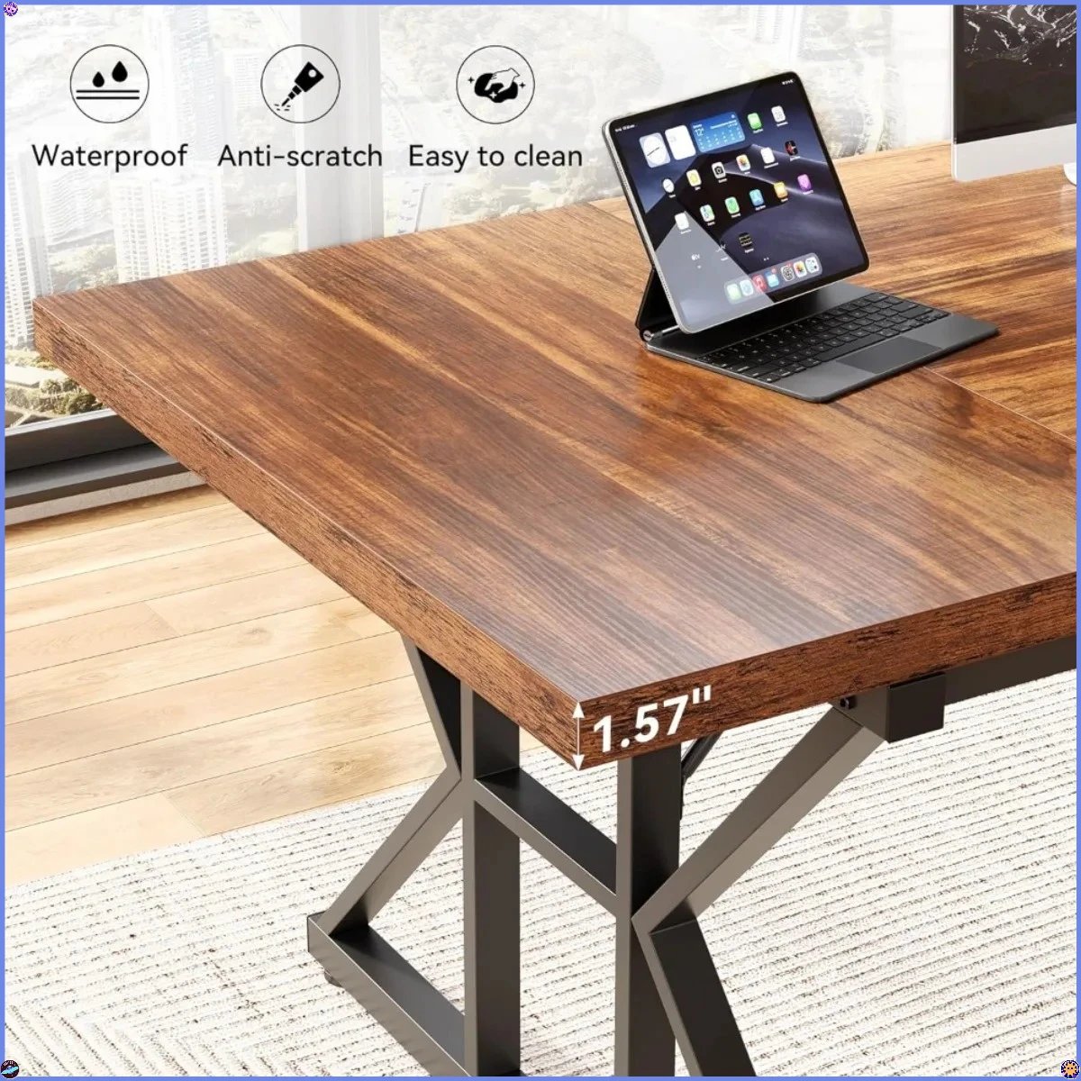 70.8-Inch Office Desk, Wooden Executive Office Desk, Modern Work Desk, Large Farmhouse Writing Table Computer Desk