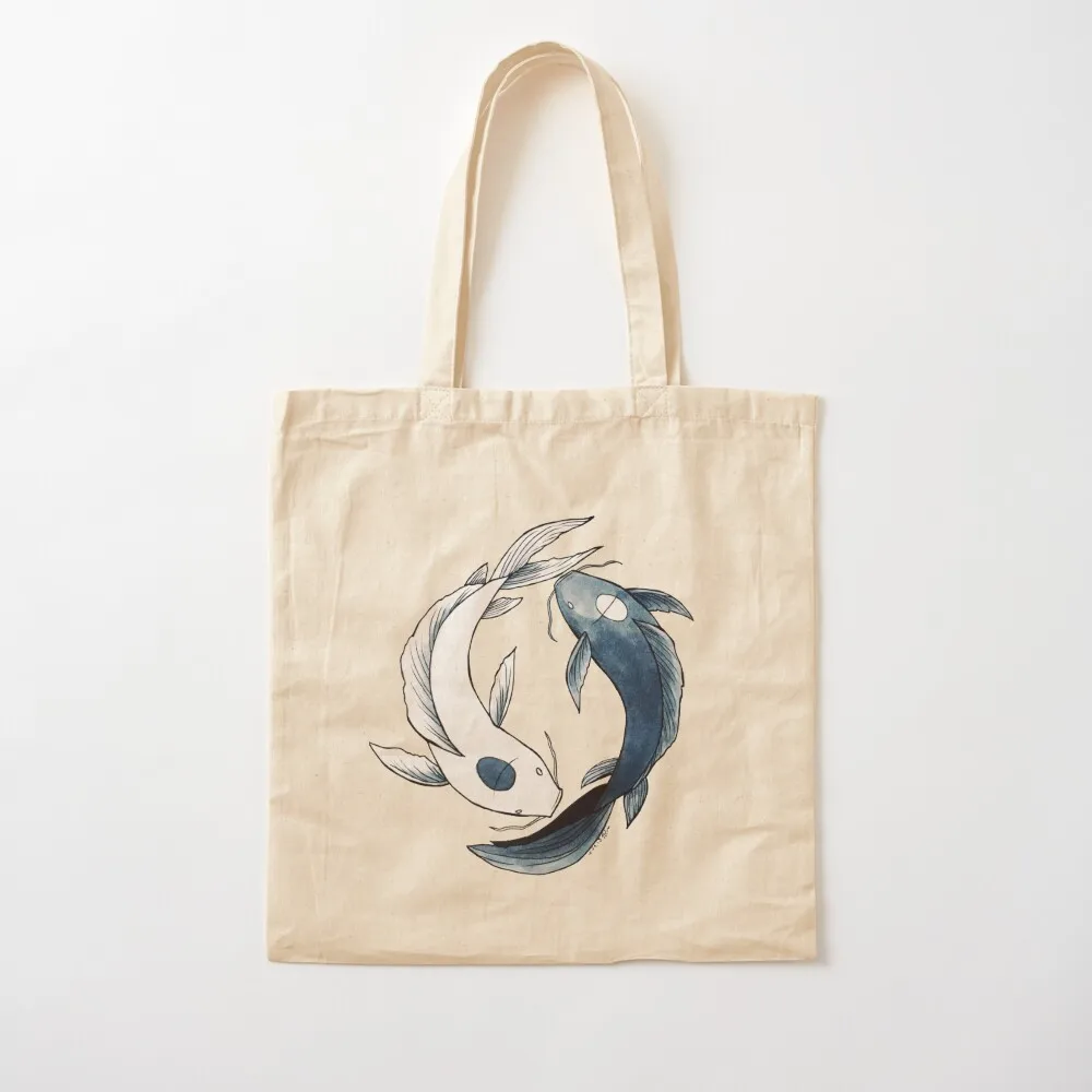 

Tui and La - Yin & Yang Koi Tote Bag reusable grocery bags tote bags cloth bags handbag Canvas Tote Bag