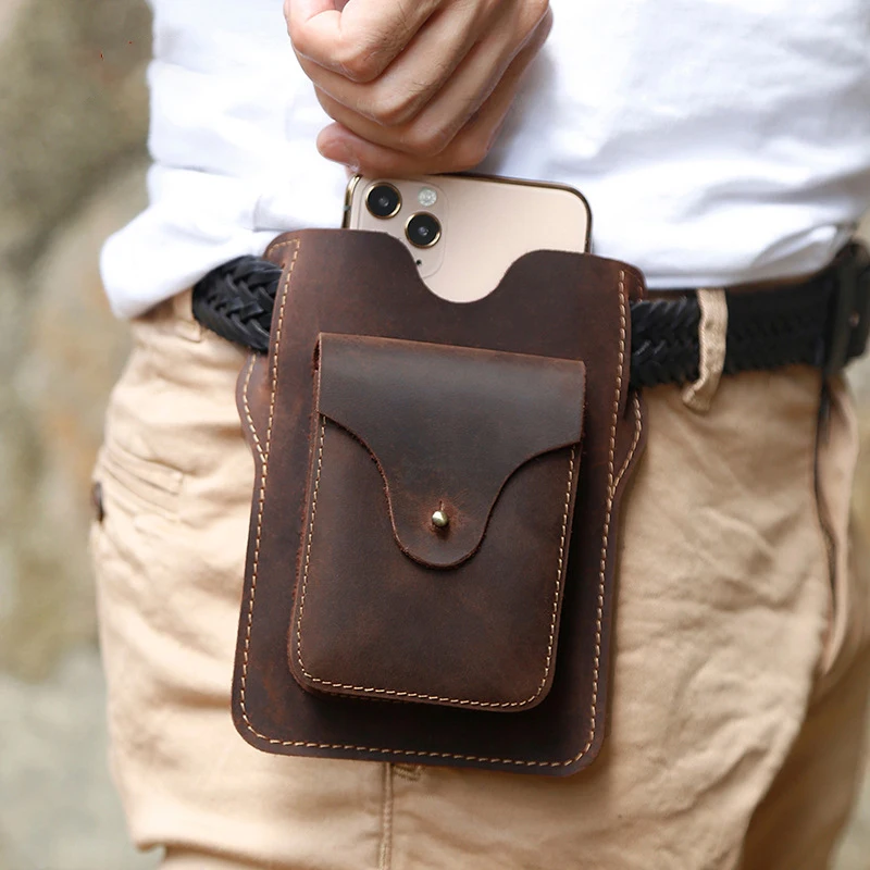 Men Cellphone Loop Holster Case Belt Waist Bag Leather Purse Phone Wallet Vintage Belt Mobile Phone Protective Sheath