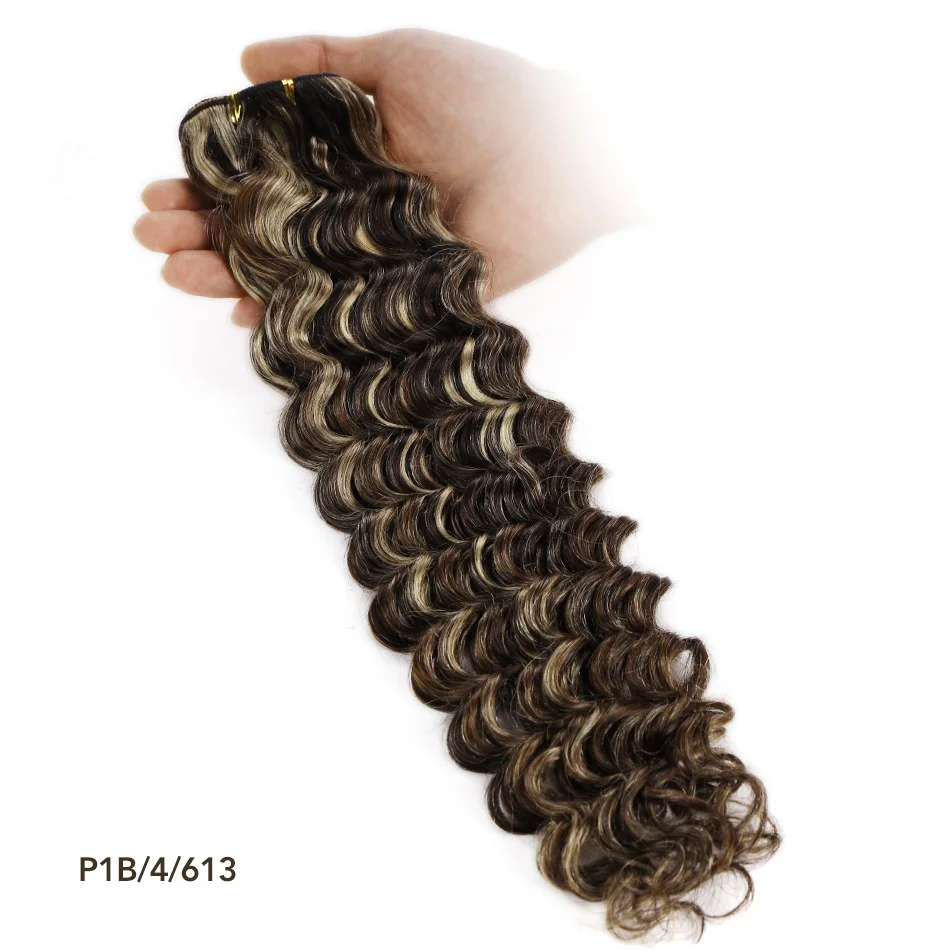 Inslagextensies Echt haar Diepe golf Haarbundels Ombre Remy Menselijk haar Weefsel Dubbele inslag Krullend haarbundel Bruin Blond Kleur