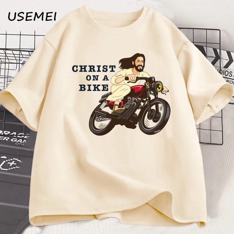 Christ on A Motor Bike T Shirt Funny Religious Lord Jesus Church Group Easter T-shirt Men Women Cotton Short Sleeve Tshirt