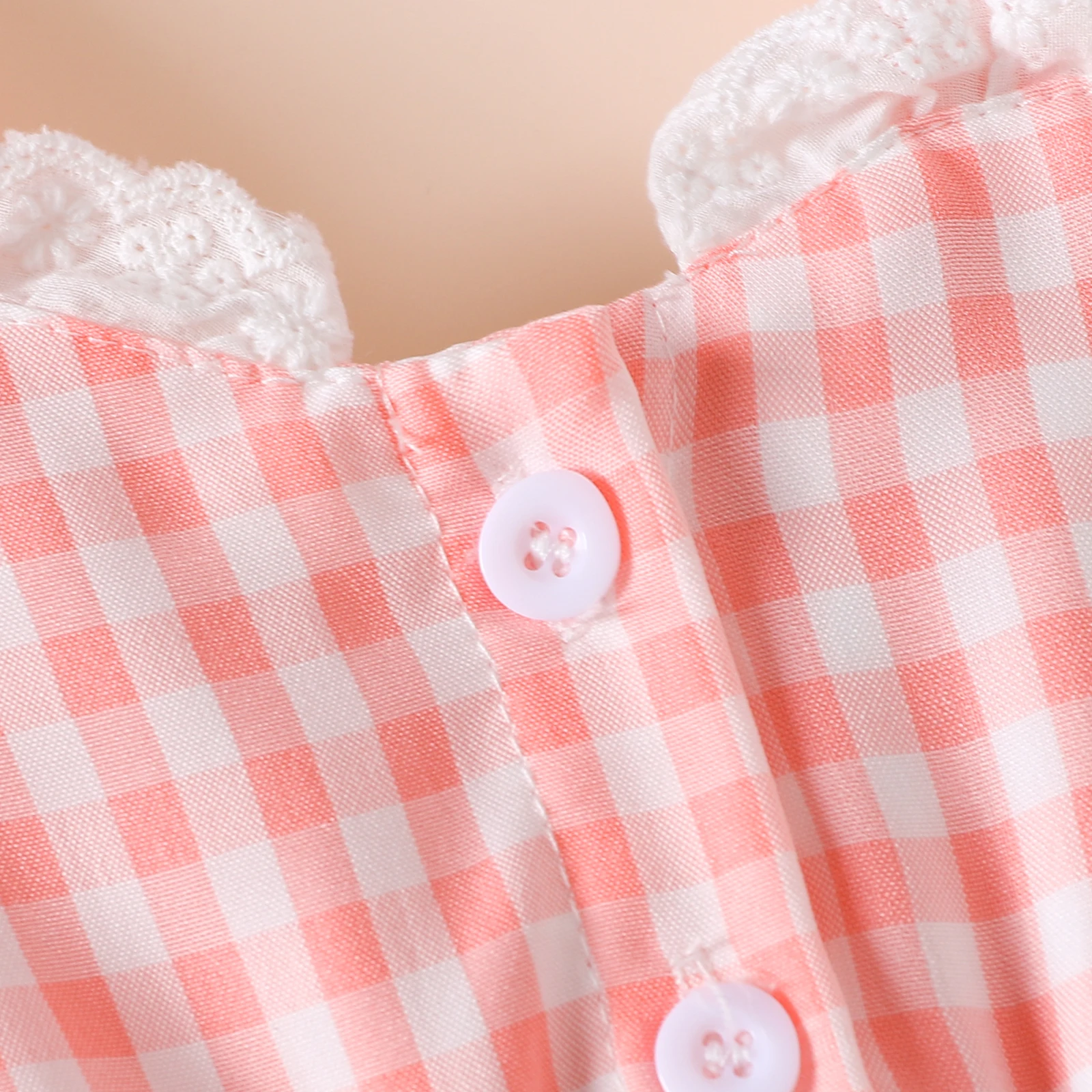 2PCS Summer 0-2 Year Old Baby Girls Soft And Comfortable Fresh Sweet Pink Plaid Skirt Dress + Headscarf