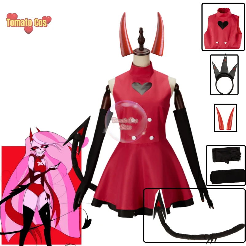 

Anime Charlie Cosplay Costume Suit Clothes Halloween Costume Adult Women Turtleneck Red Dress Sexy Sleeveless Daily Skirt