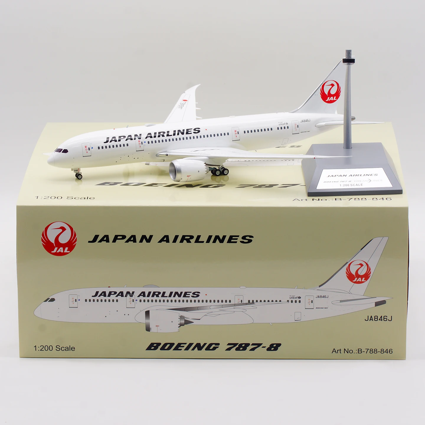 

B-788-846 Alloy Collectible Plane Gift B-Models 1:200 JAL Japan Airlines "Dreamliner" Boeing 787-8 Diecast Aircraft Model JA846J