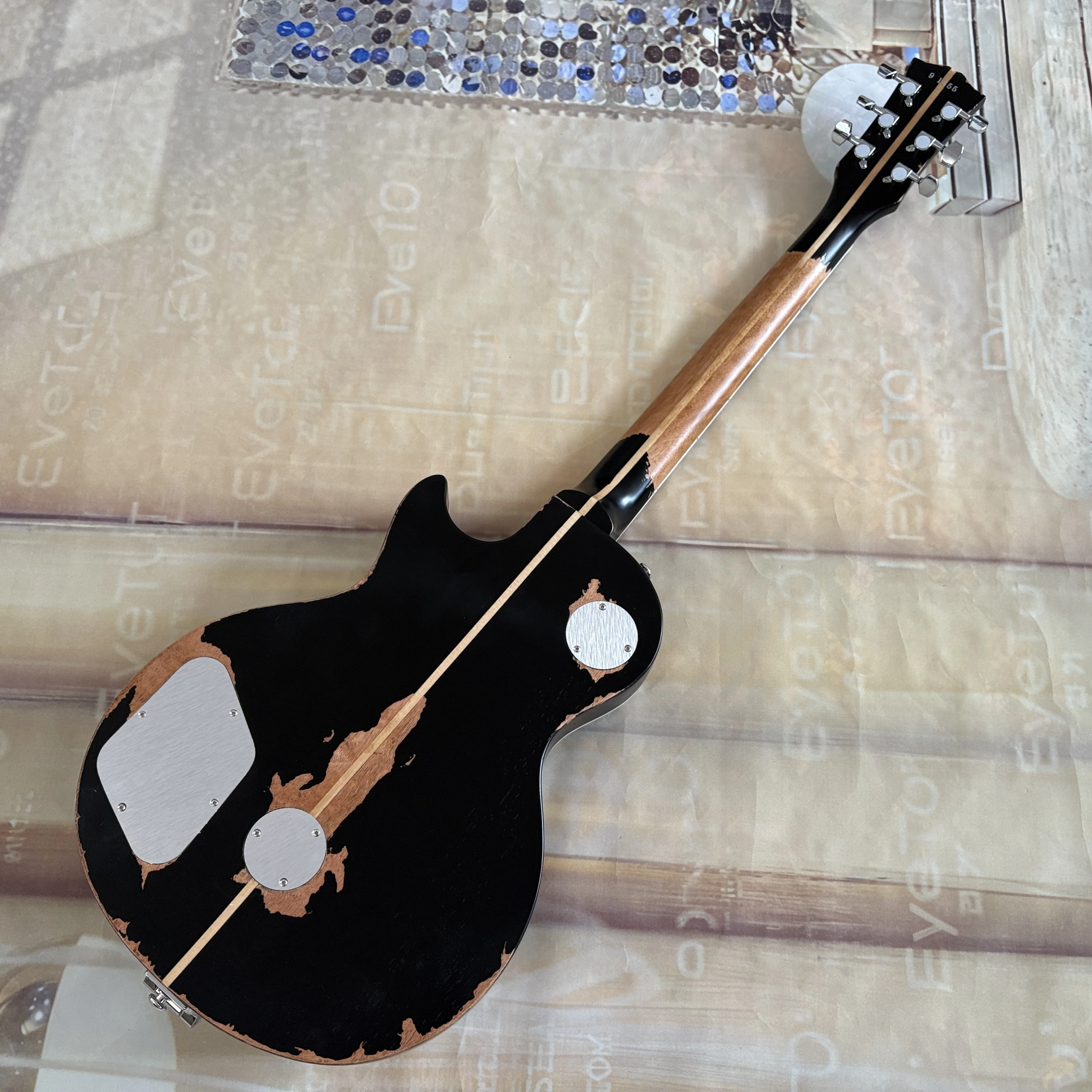 آثار يدوية - جهاز اهتزاز الجيتار الكهربائي P90 بيك اب - 22 فريتس - جسم خشب الورد - لوحة أصابع من خشب الورد #4