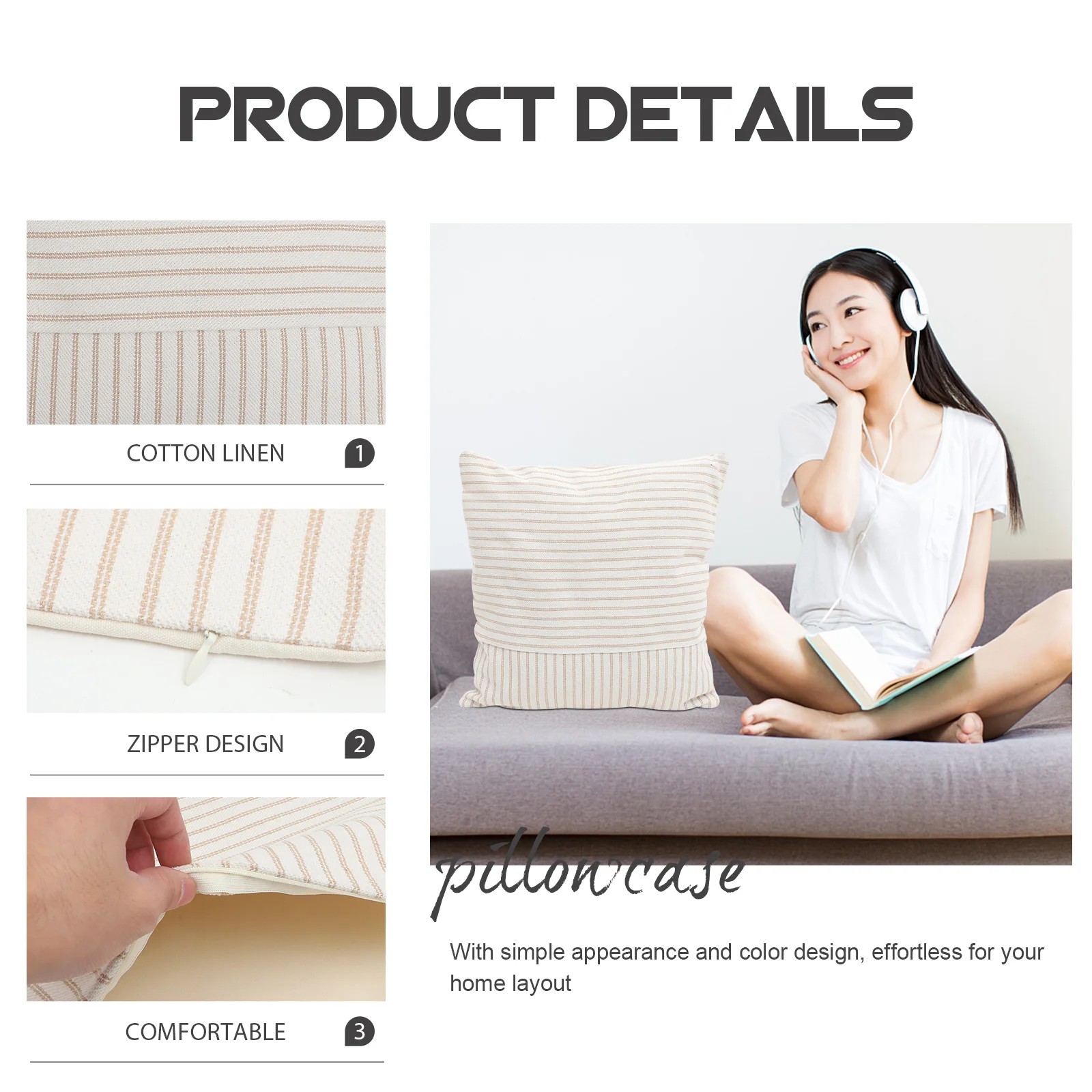 

2Pcs Splicing Square Cushion Cover Cotton Linen Breathable Throw Pillow Case Sofa Pillow Decor Cushion Cover