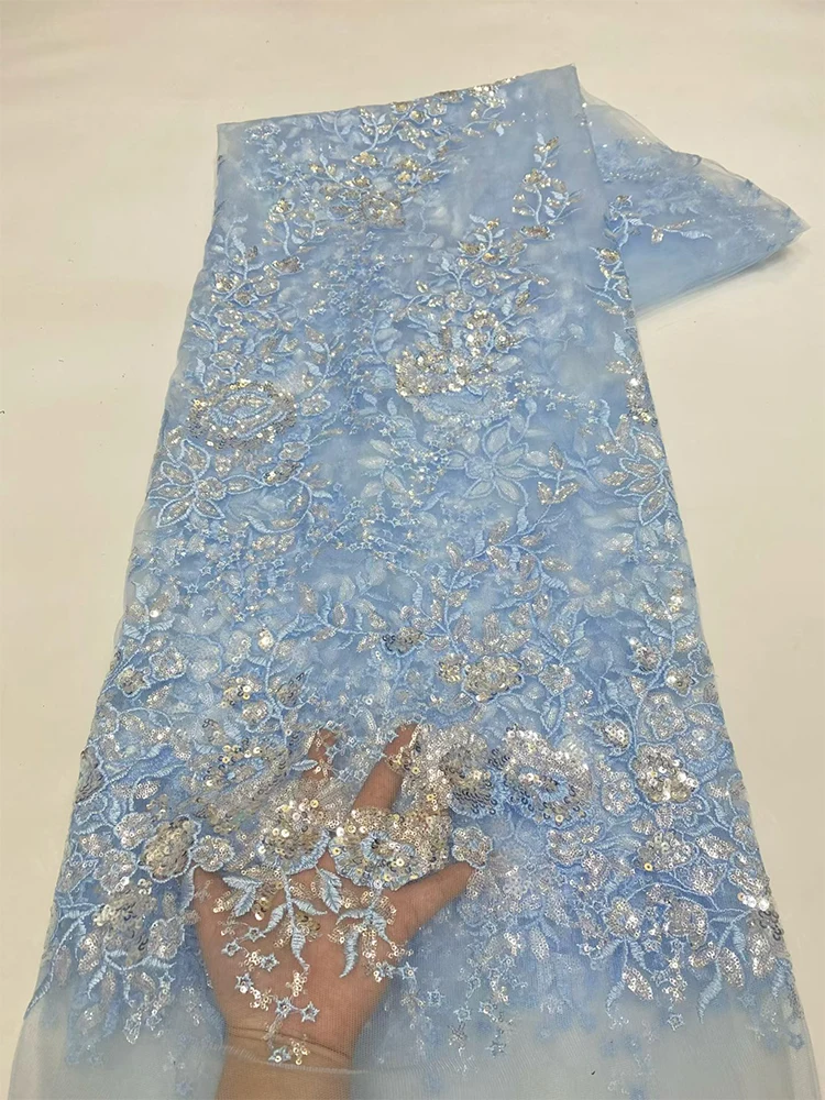 African Embroidery Sequins Lace Fabric 2026 High Quality French Nigerian Beaded Mesh Lace Fabric For Wedding Dress Sewing F827 4