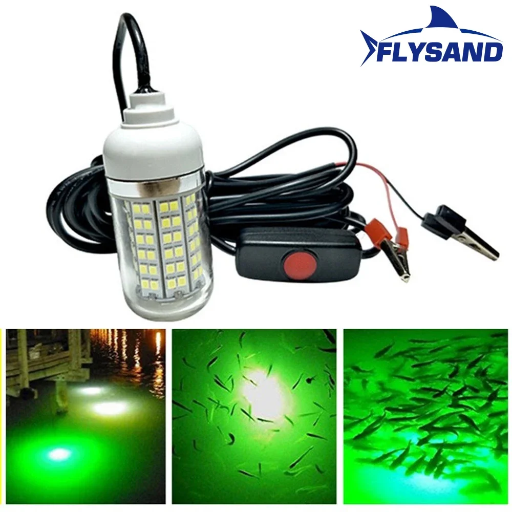 Flyss lampu bawah air Ultra terang, lampu memancing malam 12V 15W 108 LED IP68 tahan air dalam jatuh, lampu pencari ikan lampu perahu