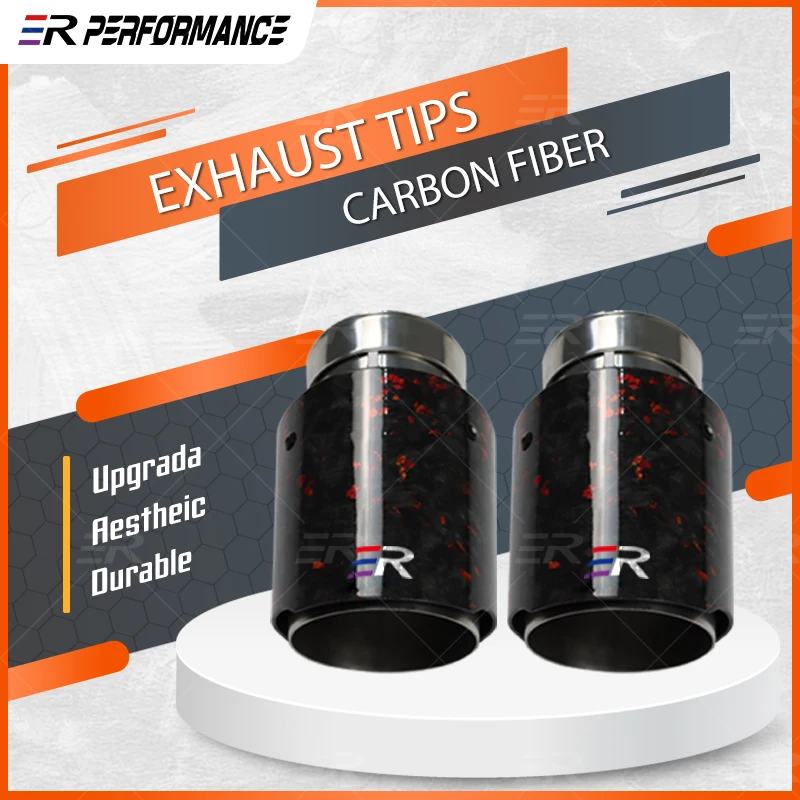 

1Pc Cars Accessories Red Foil Carbon Fiber 89mm Stainless Steel Muffler Tip Exhaust Tip System Pipe Universal Exhaust Tip Nozzle