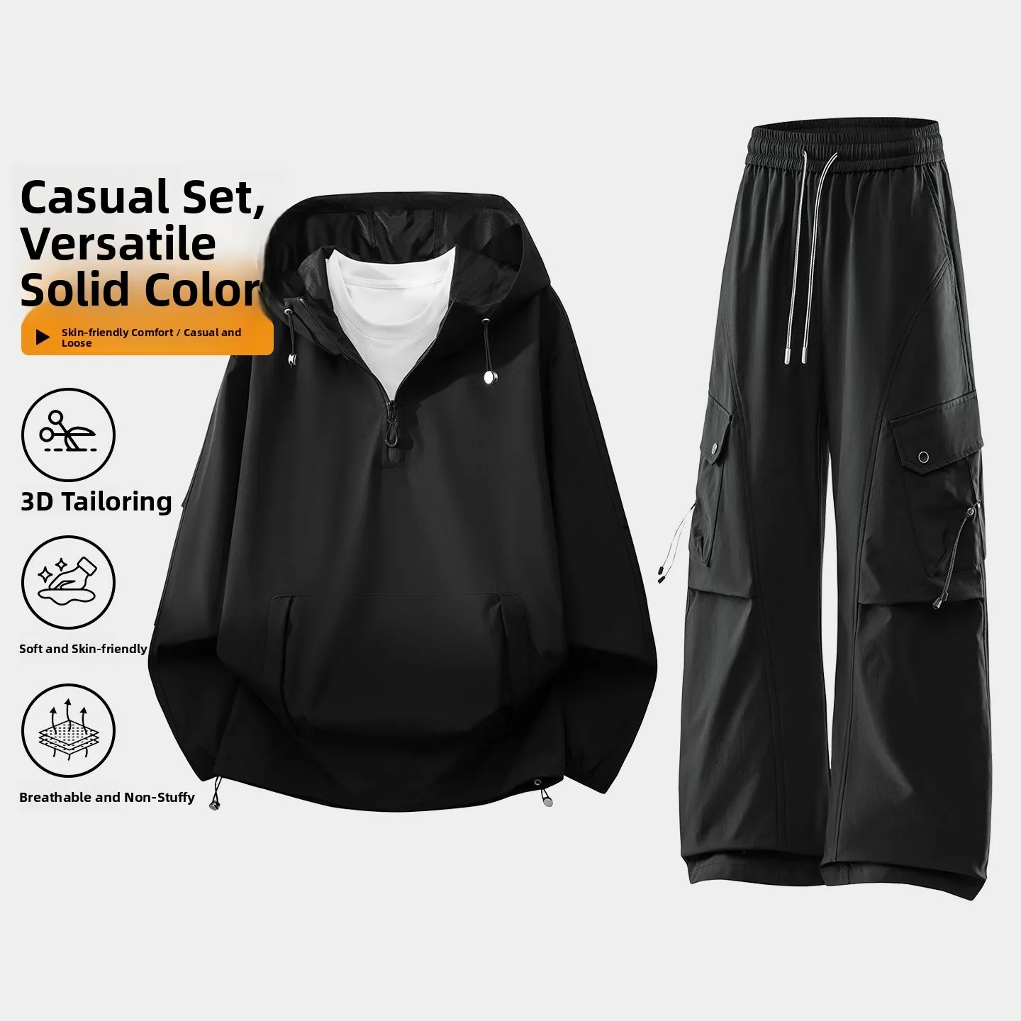 

Повседневный мужской комплект из 100% полиэстера, осенняя новинка, универсальный, FY055KZ050P98, с длинными рукавами, из махровой ткани, длинные брюки