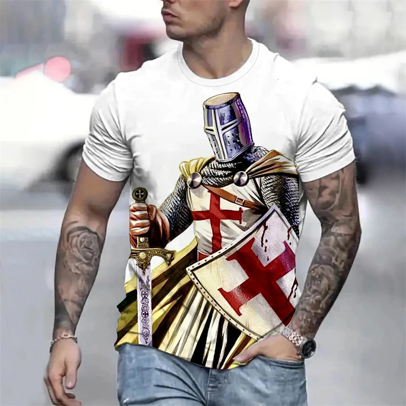 Summer Retro T-shirt Knights Templar 3D Print Men's T-shirts Casual Streetwear Couple Tees Short Sleeve Top Graphic T Shirts Men view 2