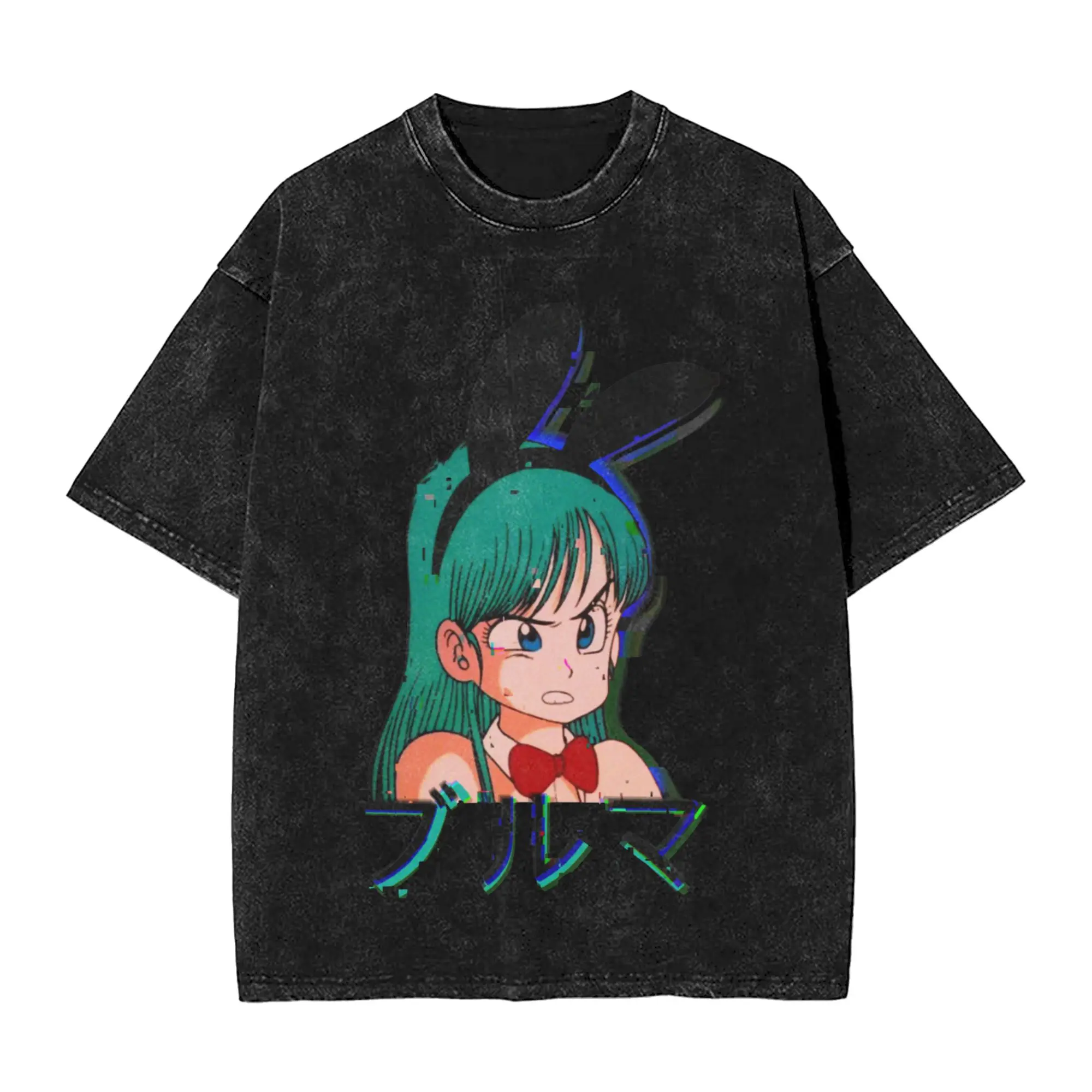 Washed T Shirt Dragon Ball Z Bunny Bulma Dbz Glitch Hip Hop Cool T-Shirt Oversize DBZ Streetwear Cotton Summer Tee Shirt for Men