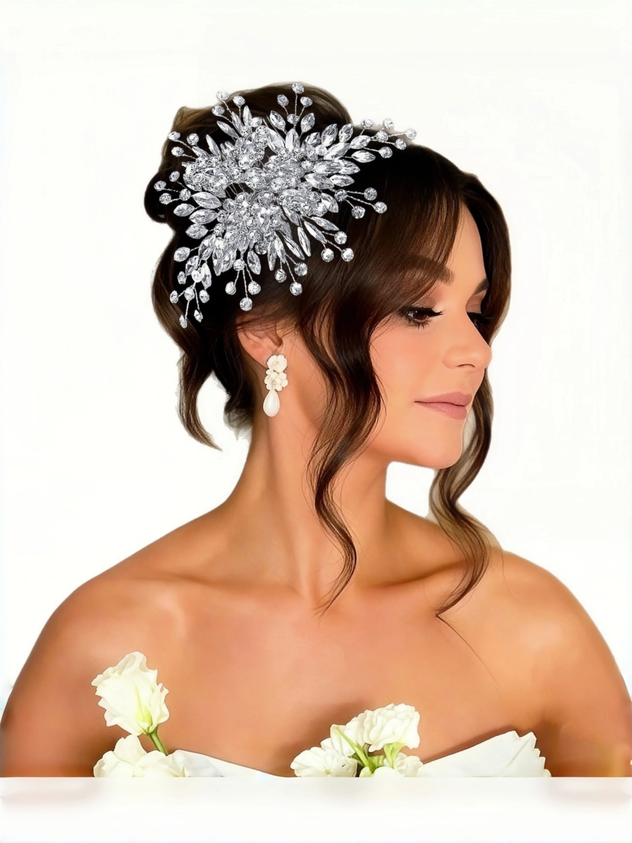 1 Piece Bridal Rhinestone Headpiece Luxurious Handmade Plant-Shaped Headband with Hair Comb Wedding Hair Accessory Headpiece image 3