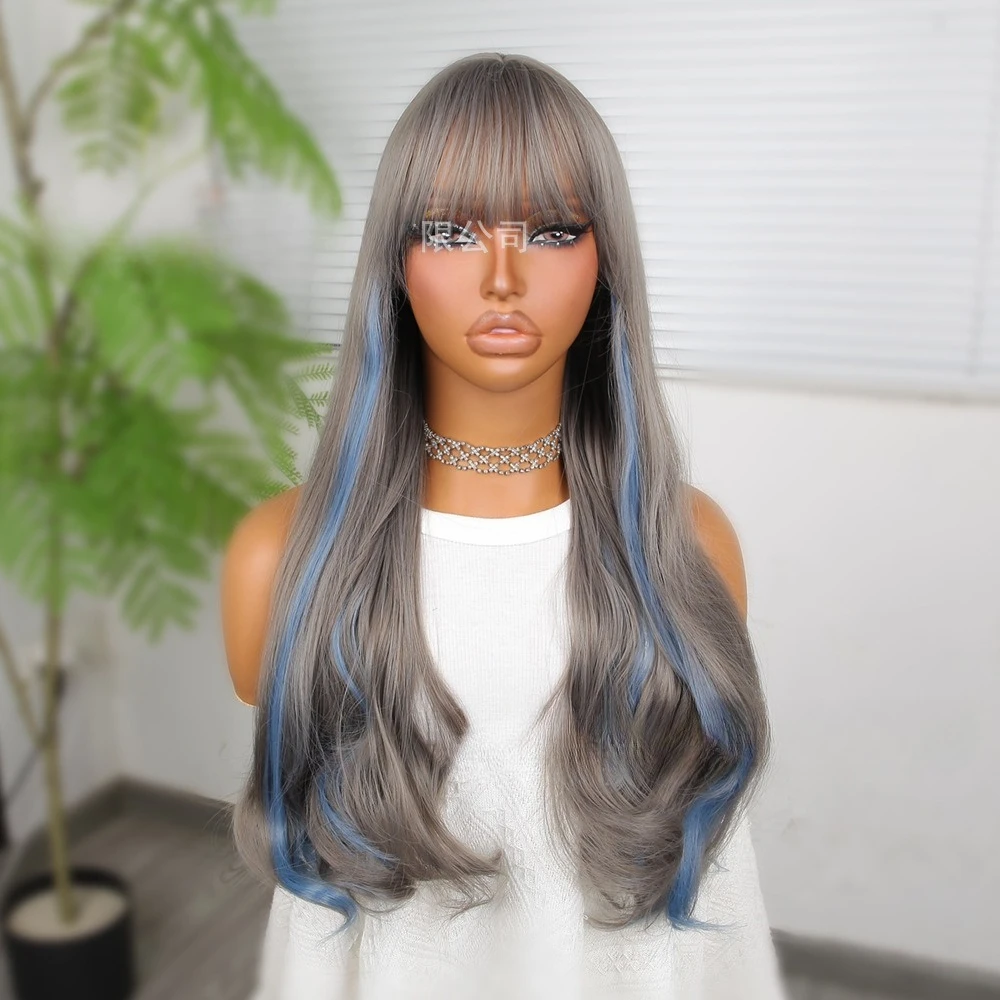 Peluca, pelo largo y rizado, ondas grandes naturales, ondas de agua, microencillos, fibra química, seda de alta temperatura, reflejos femeninos, Q