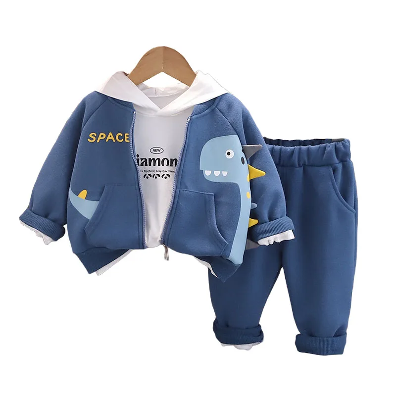 

Childrens Sets 2024 Spring Autumn Baby Boy Clothes Cartoon Dinosaur Jackets + Hooded Hodies + Pants Suit for Kids Boys Outfits