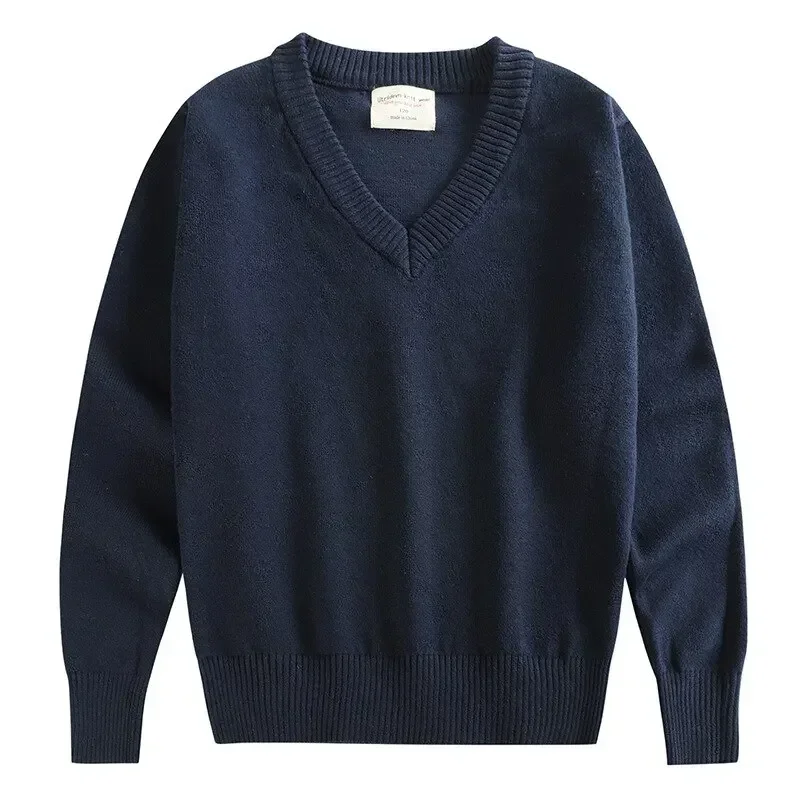 

4-17 Years Unisex Navy Blue Sweater for Boys Children Outerwear 100% Cotton 4 5 7 9 11 13 15 17 Years Old Kids Clothes