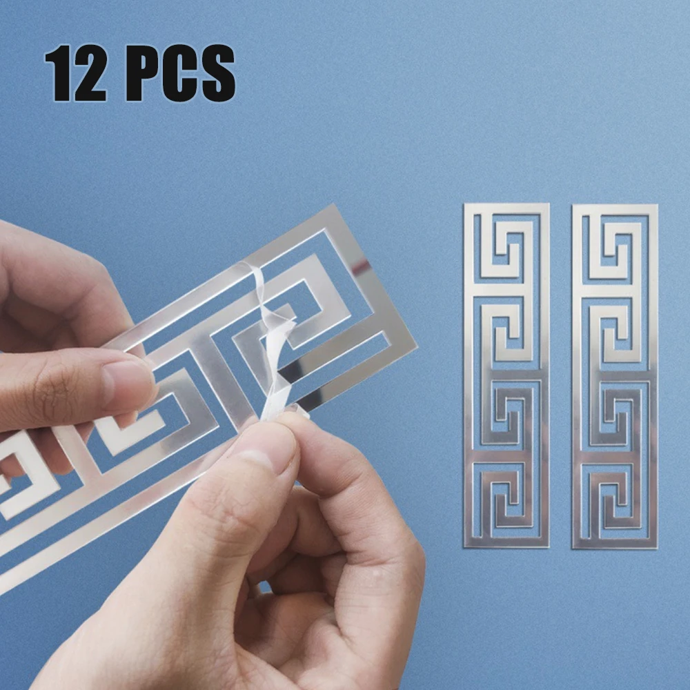 12 Uds. De pegatinas de espejo acrílico de 20x5cm, tira de borde de techo, pegatinas de pared autoadhesivas de línea de cintura para decoración de pared de esquina de salón