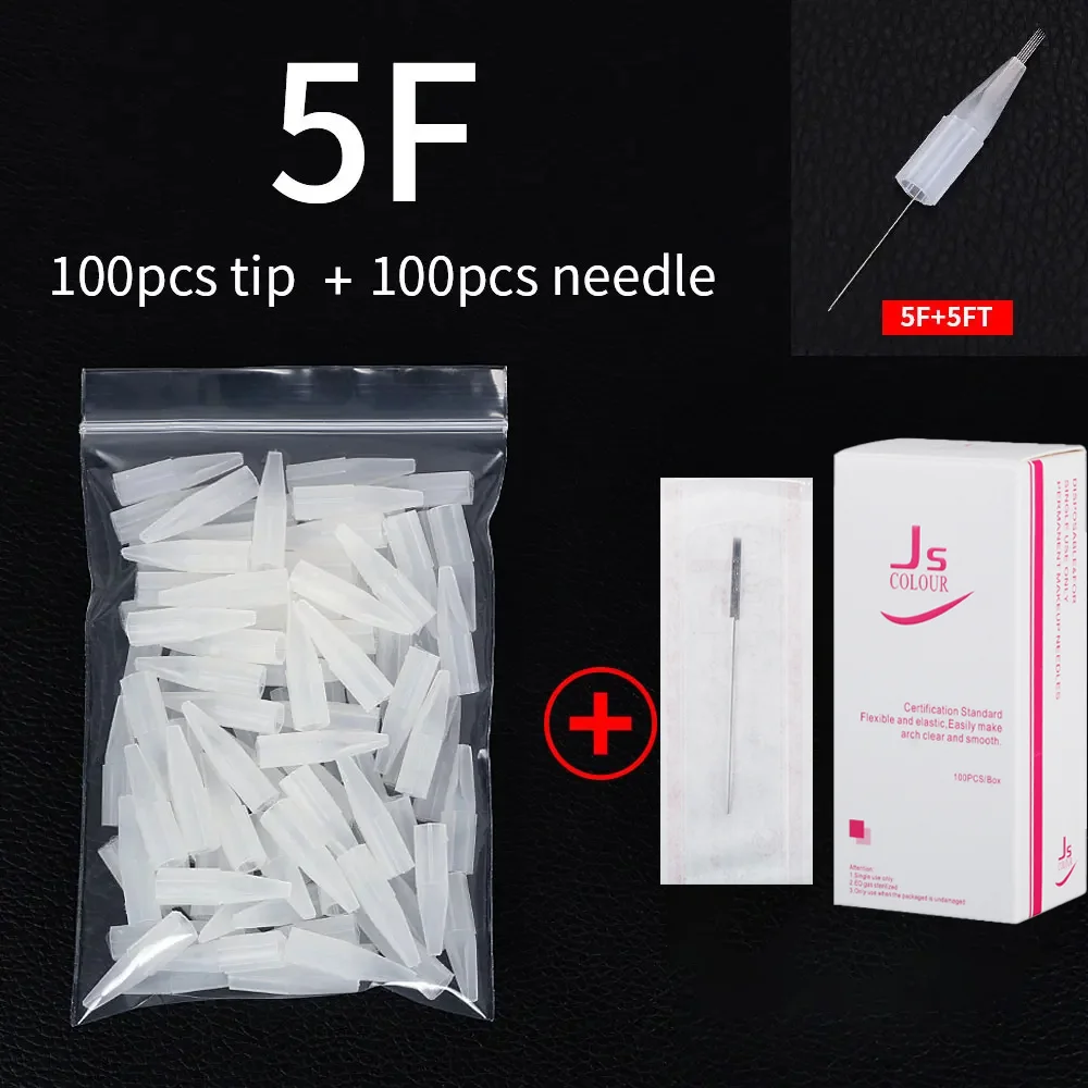 100PCS Tattoo needle 1R 3R 5R 5F 7F + 100 pezzi monouso needle cap micro blade trucco permanente sopracciglio tattoo machine