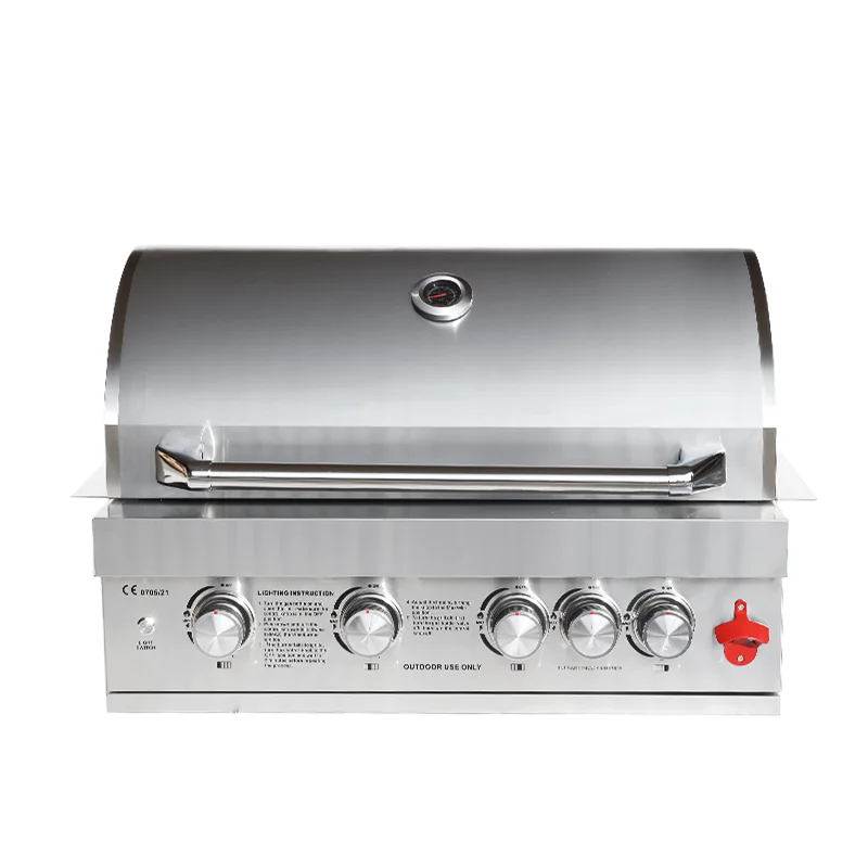 

Stainless Steel 4 Burner Built-In Gas Grill Easily Assembled Outdoor Kitchen For Camping & Round Cover Features Barbecue Grill