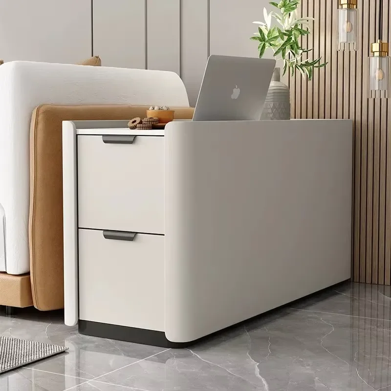Slim Light Sofa Side Table, Ultra-Narrow Floor-Standing Sideboard, Modern Minimalist Compact End Table for Small Gaps