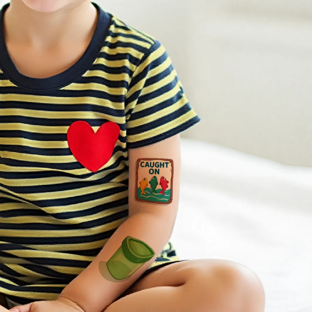 63 Uds tatuaje temporal pegatinas de pesca tatuaje temporal pegatinas pesca aventura dibujos animados para mejillas hombres adultos