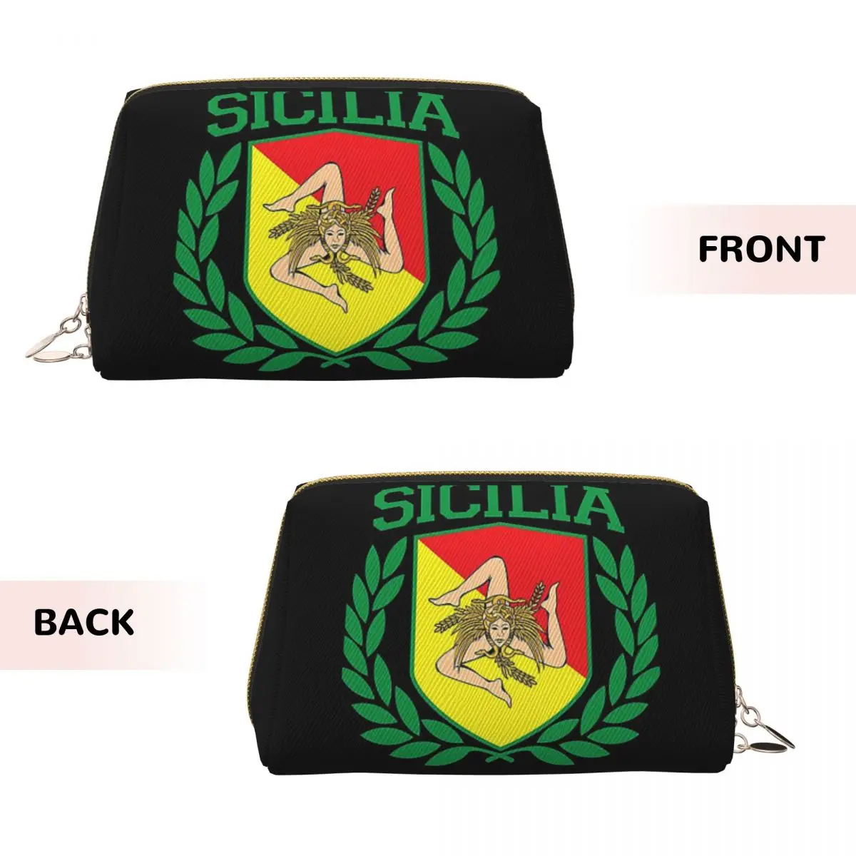 Sicily Trinacria Italy Sicilian Flag Women Cosmetic Bags Travel Makeup Organizer Pouch Toiletry Storage Dopp Kit Box